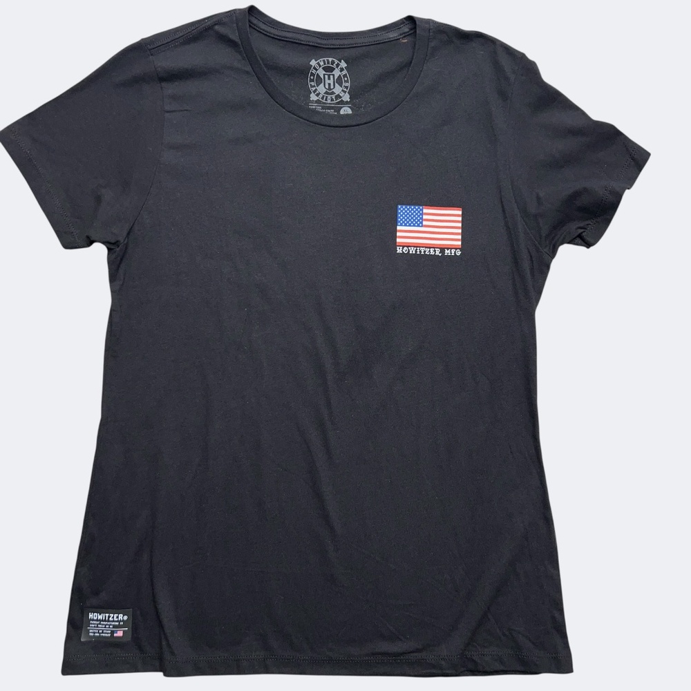 Howitzer‎ MFG Shirt Womens XL Black American Patriot Liberty Skull Graphic Tee